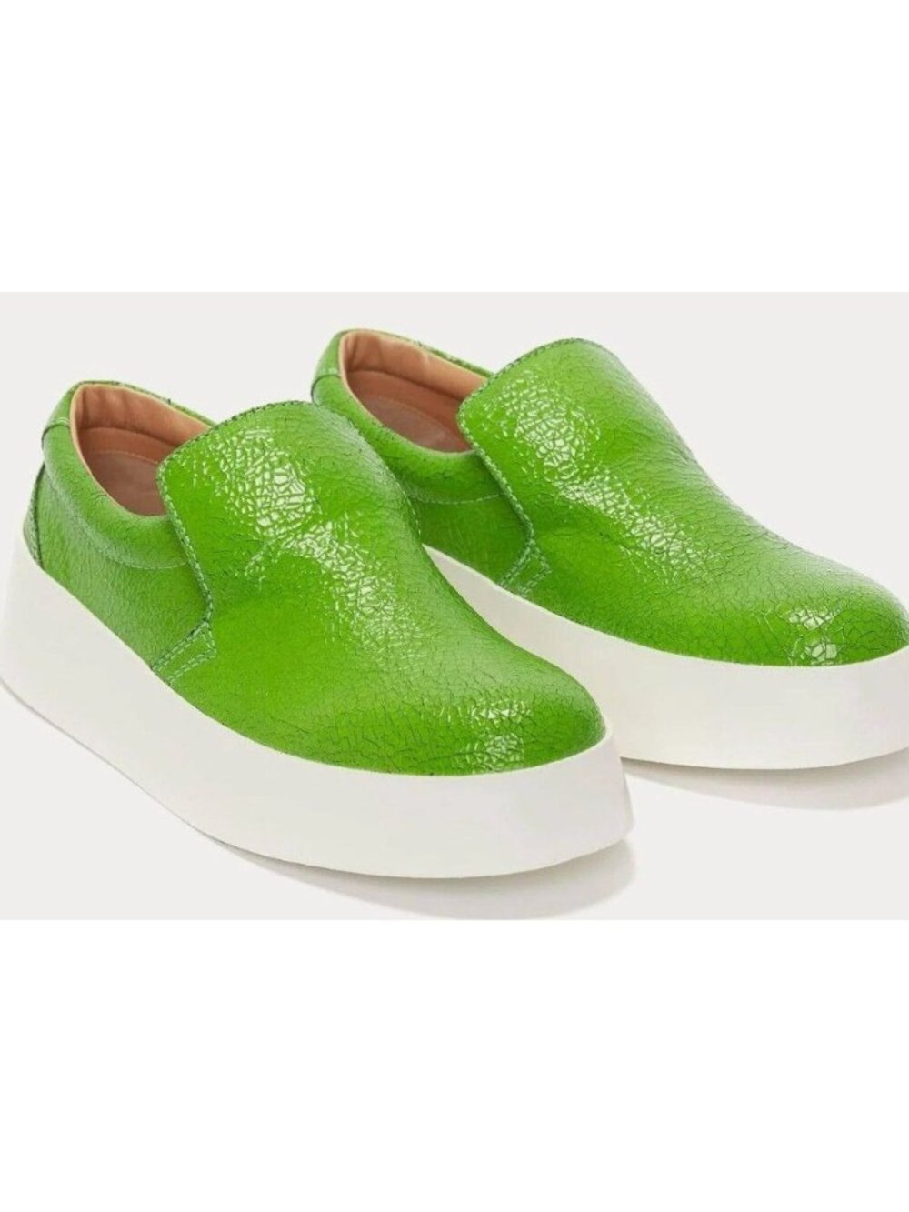 JW Anderson Leather Crackle Florescent Slip on Platform Shoes Green Calf EU 36